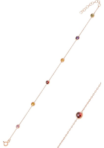 Pembe doğal taşlı gümüş sıralı zarif bileklik, 925 ayar, şık ve şık tasarım