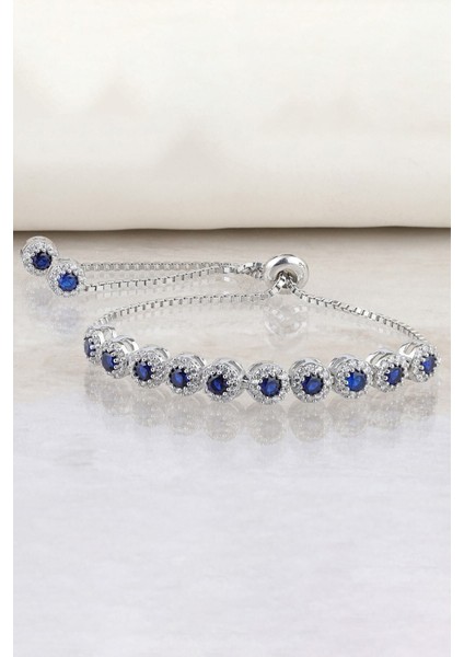 Mavi taşlı asansörlü gümüş bileklik, 925 ayar, zirkon detaylı, şık ve zarif tasarım fiyatları