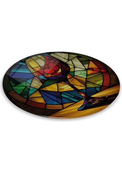 Vitray Kadeh Yuvarlak Cam Tablo | Hediyelik, Dekoratif, Ofis, Mutfak