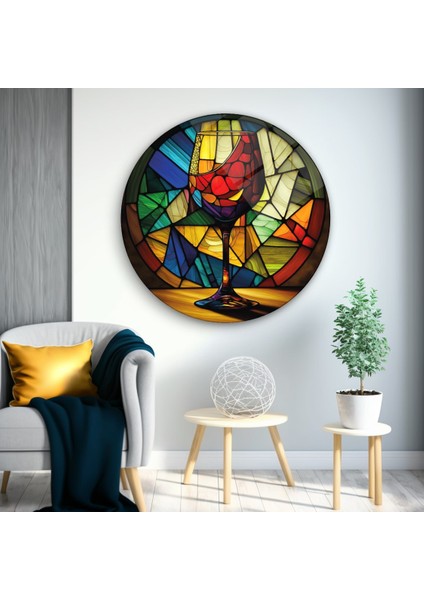 Vitray Kadeh Yuvarlak Cam Tablo | Hediyelik, Dekoratif, Ofis, Mutfak