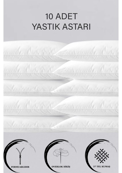 Teksnil Home 10 Adet Fermuarlı Yastık Astarı  50 x 70 cm  Fermuarlı Beyaz Yastık Kılıfı  Yastık Iç Kılıfı  Yastık Şiltesi  Yastık Milti