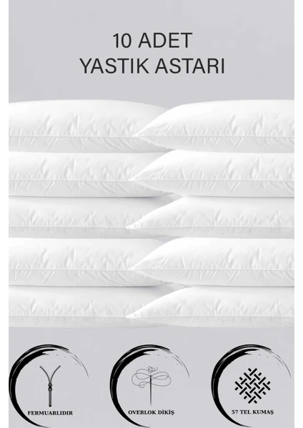 Teksnil Home 10 Adet Fermuarlı Yastık Astarı  50 x 70 cm  Fermuarlı Beyaz Yastık Kılıfı  Yastık Iç Kılıfı  Yastık Şiltesi  Yastık Milti