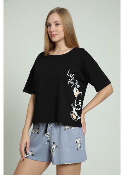 Pamuk Oversize Şortlu Kadın Pijama Takımı | Homewear From 100% Cotton