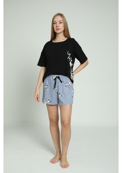 Pamuk Oversize Şortlu Kadın Pijama Takımı | Homewear From 100% Cotton