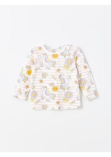 Bisiklet Yaka Uzun Kollu Baskılı Kız Bebek Pijama Takımı 2'li modelleri