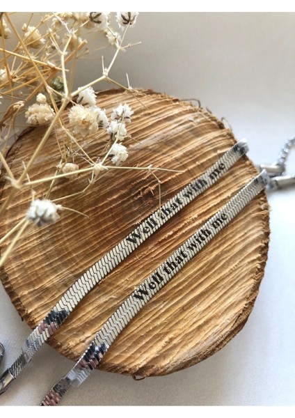 Italia Çelik Yazılı Çift Bileklik (Well That With Me) modelleri