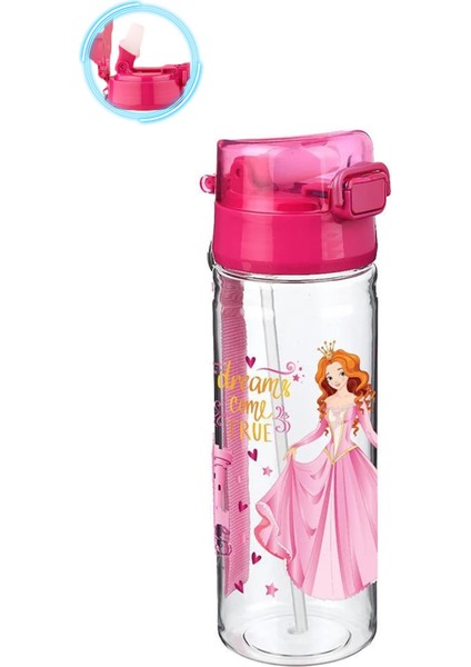 Pembe Presnes Suluk 500 ml - Çocuk Suluk, Matara, Pipetli Suluk, Askılı Suluk Kızlı Matara