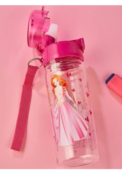 Pembe Presnes Suluk 500 ml - Çocuk Suluk, Matara, Pipetli Suluk, Askılı Suluk Kızlı Matara