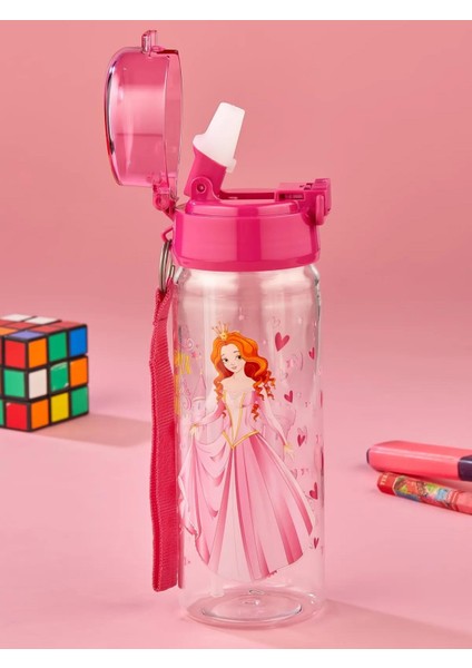 Pembe Presnes Suluk 500 ml - Çocuk Suluk, Matara, Pipetli Suluk, Askılı Suluk Kızlı Matara