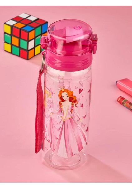 Pembe Presnes Suluk 500 ml - Çocuk Suluk, Matara, Pipetli Suluk, Askılı Suluk Kızlı Matara