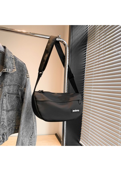 Çapraz Askılı Çanta Taşınabilir Naylon Malzeme Şık ve Çok Yönlü Düz Renk Stili, Siyah (Yurt Dışından)