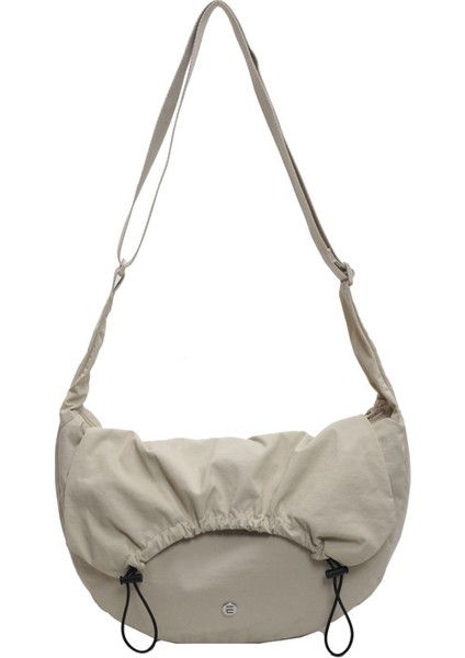 Çapraz Askılı Çanta Taşınabilir Yüksek Kaliteli Naylon Kumaş Düz Renk Stili, Bej (Yurt Dışından)