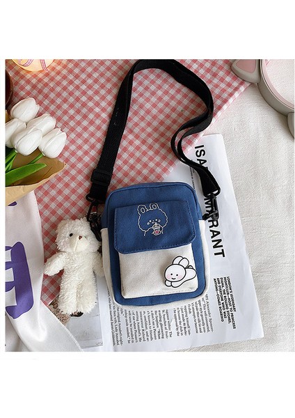 Çapraz Askılı Çanta Taşınabilir Yüksek Kaliteli Kanvas Malzeme Düz Renk Küçük Kare Çanta Tarzı , Mavi (Yurt Dışından)