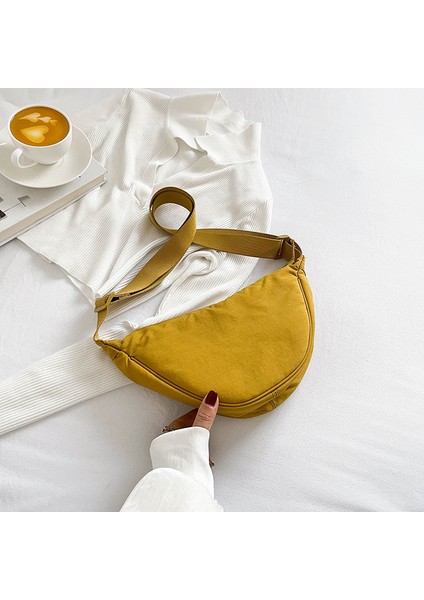 Çapraz Askılı Çanta Taşınabilir Yüksek Kaliteli Pamuklu Kumaş Düz Renk Stili, Sarı (Yurt Dışından)