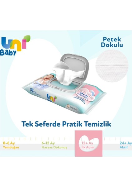 Uni Baby İlk Adım Bebek Islak Mendil 12+ Ay 3x52 Adet