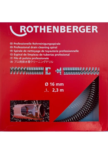 16 mm Rothenberger R 600 Için Boru Temizleme ve Tıkanıklık Açma Spirali