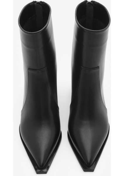Kadın Sivri Burun Arkadan Fermuarlı Topuklu Bot Erves Siyah