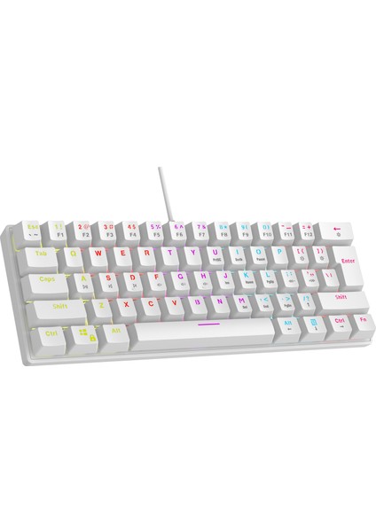 PLOWER K60 Beyaz Ingilizce Q Klavye  English Gaming Oyuncu Klavye Bilek Destekli Blue Switch