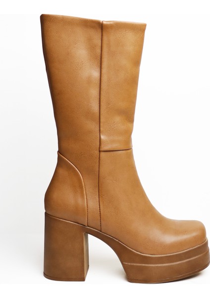 Içi Tüylü Küt Burun Platform Kalın Topuklu Kadın Çizme