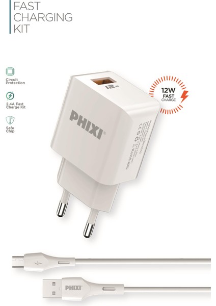PCH242M Force Akım Korumalı 2.1A Micro USB Kablolu Şarj Cihazı fırsatları