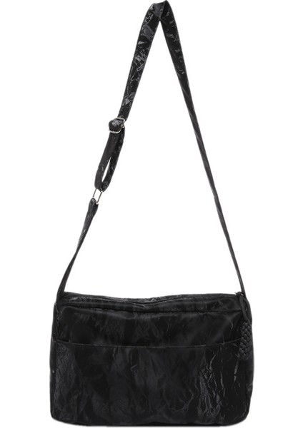 Çapraz Askılı Çanta Taşınabilir Yüksek Yoğunluklu Pu Kumaş Sokak Stili, Siyah (Yurt Dışından)