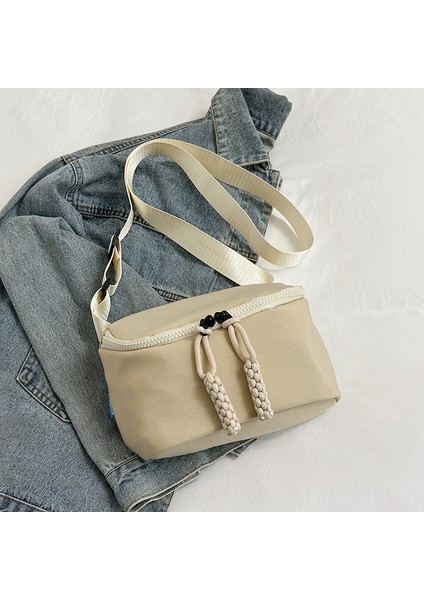 Çapraz Askılı Çanta Taşınabilir Yüksek Kaliteli Naylon Kumaş Düz Renk Stili, Bej (Yurt Dışından)