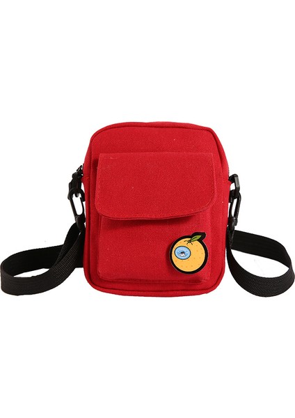 Çapraz Askılı Çanta Taşınabilir Yüksek Kaliteli Kanvas Kumaş Düz Renkli Mini Stil, Kırmızı (Yurt Dışından)