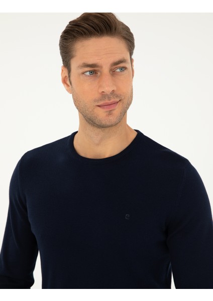 Erkek Lacivert Slim Fit Bisiklet Yaka Basic Triko Kazak 50296575-VR033 fiyatları