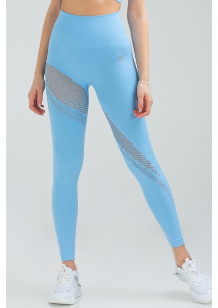 Mavi Slim Fit Yüksek Bel Toparlayıcı Seamless Kadın Tayt SSD0003