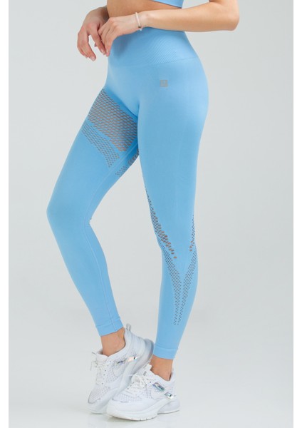 Mavi Slim Fit Yüksek Bel Toparlayıcı Seamless Kadın Tayt SSD0003