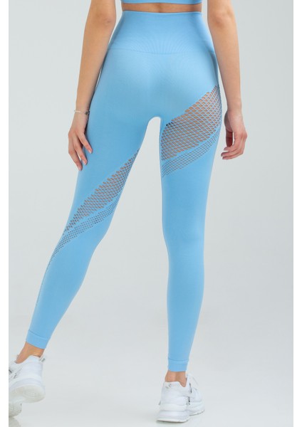 Mavi Slim Fit Yüksek Bel Toparlayıcı Seamless Kadın Tayt SSD0003