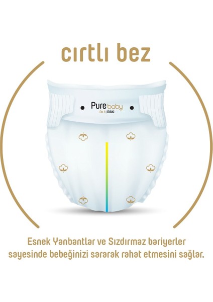 Organik Pamuklu Cırtlı Bez Tekli Paket 1 Numara Yenidogan 2-5 kg 64 Adet + 90'lı Islak Mendil