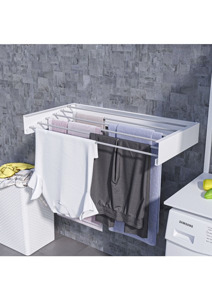 Tekno Trust Design Kurutmalık Çamaşır Askısı (BEYAZ-100CM) - Duvara Monte, Katlanabilir Çamaşırlık -