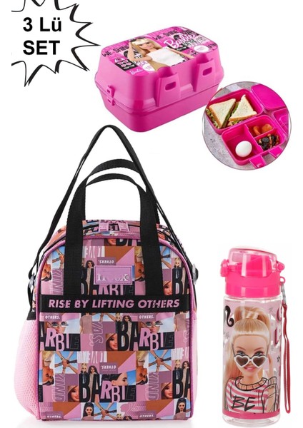 Premium Barbie Beslenme Çantası Suluk ve Yemek Kabı Okul Seti 3lü