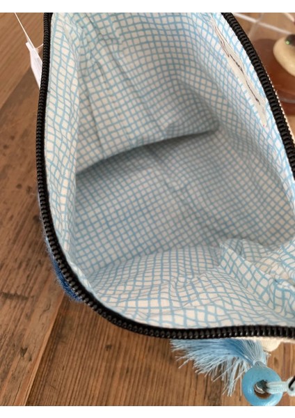 Punch Işlemeli Clutch - Makyaj Çantası, Boncuklu, El Desenli, Mavi modelleri