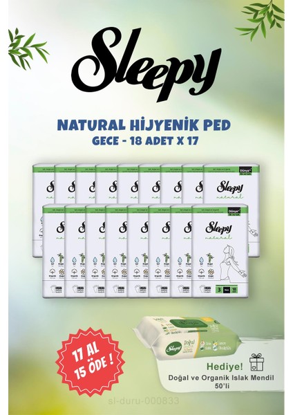 Natural Gece Hijyenik Ped 17 Al 15 Öde 18 Li ve 50 Li Doğal Islak Mendil