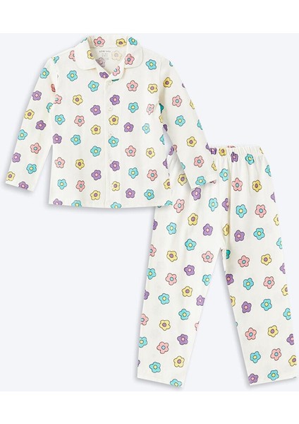 Baskılı Polo Yaka Kısa Kollu Çiçekli Kız Bebek Pijama Takım