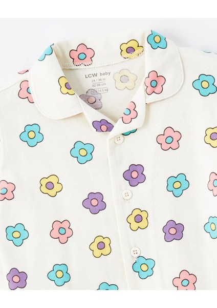 Baskılı Polo Yaka Kısa Kollu Çiçekli Kız Bebek Pijama Takım modelleri
