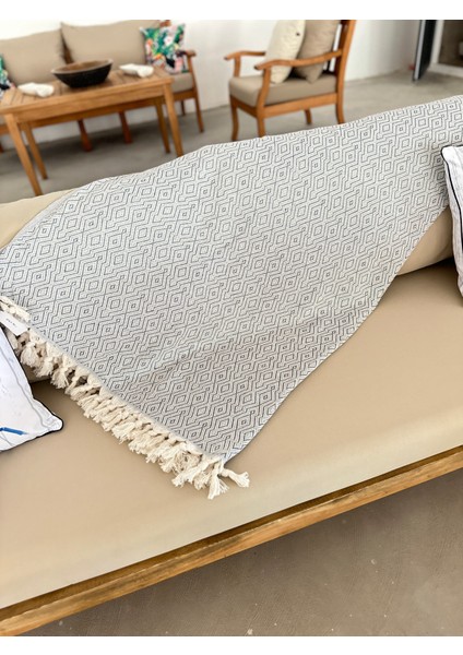 Etnik Desenli Örme %100 Pamuk Koltuk Örtüsü Battal Boy