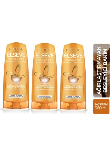 Loreal Paris Mucizevi Hindistan Cevizi Yağı Ağırlaştırmayan Besleyici Saç Kremi 360 ml x 3 Adet
