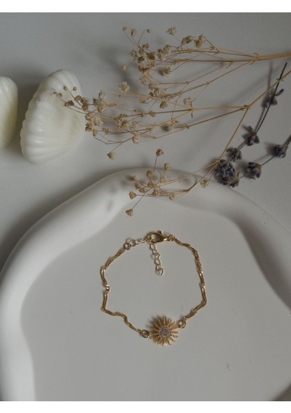 Handmade Pirinç Üzeri Altın Kaplama Güneş Şeklinde Parlak Bileklik - Solar