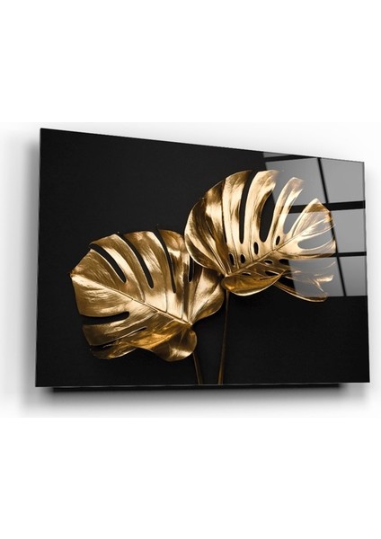 Gold Yapraklar Cam Tablo | Hediyelik, Dekoratif, Ofis, Mutfak