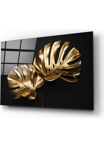 Gold Yapraklar Cam Tablo | Hediyelik, Dekoratif, Ofis, Mutfak