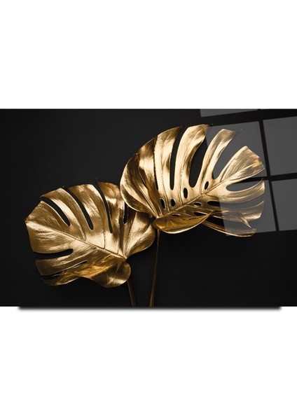 Gold Yapraklar Cam Tablo | Hediyelik, Dekoratif, Ofis, Mutfak