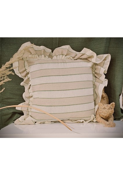 Bohem Fırfırlı Keten Çizgili Kırlent