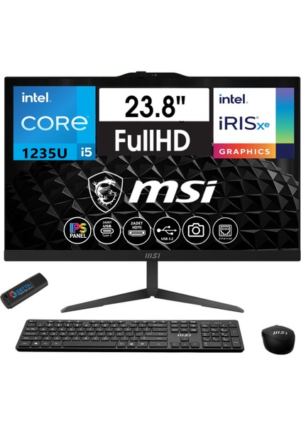 Msı Modern AM242 12M-636XTR I5-1235U 64GB Ram 1tb SSD 23.8 Fhd IPS Freedos Allınone Bilgisayar W12M-636XTR13+ZETTAUSBBELLEK