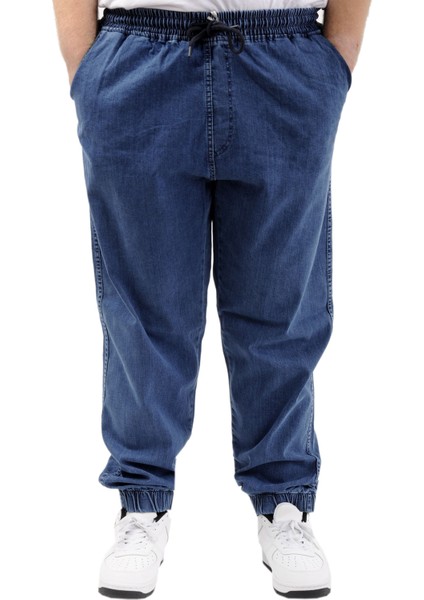 Büyük Beden Erkek Pantolon Kot Jogger Lastikli Paça Toronto 23916 Mavi