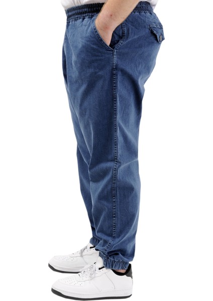 Büyük Beden Erkek Pantolon Kot Jogger Lastikli Paça Toronto 23916 Mavi