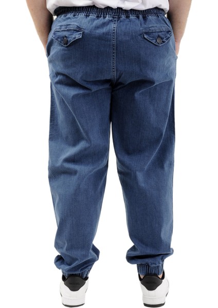 Büyük Beden Erkek Pantolon Kot Jogger Lastikli Paça Toronto 23916 Mavi