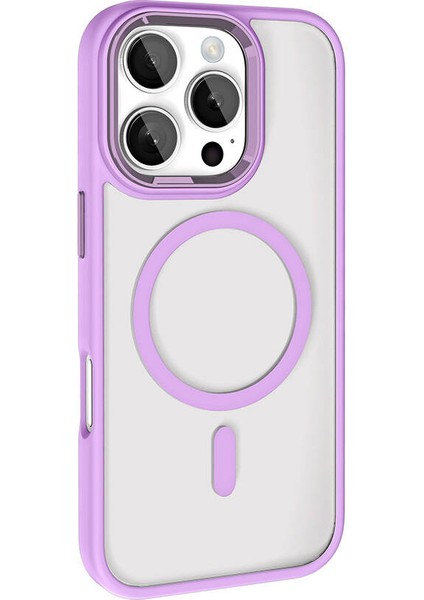 Apple iPhone 16 Pro Max Kılıf Wireless Şarj Özellikli Buttom Magsafe Silikon Kapak Pembe
